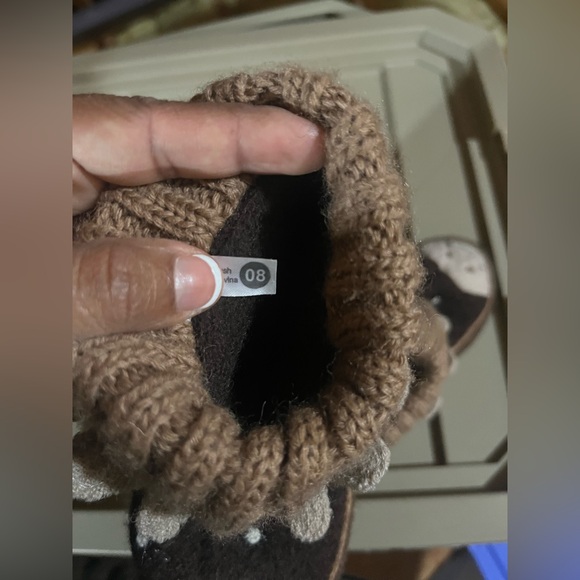 Garnet Hill Brown and Cream Moose Slippers - Picture 2 of 2